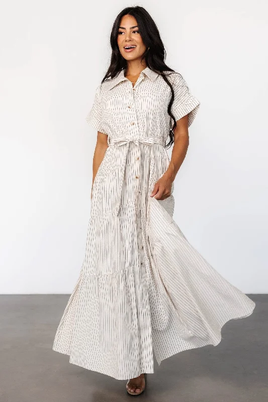 Covey Button Up Maxi Dress | Cream Stripe