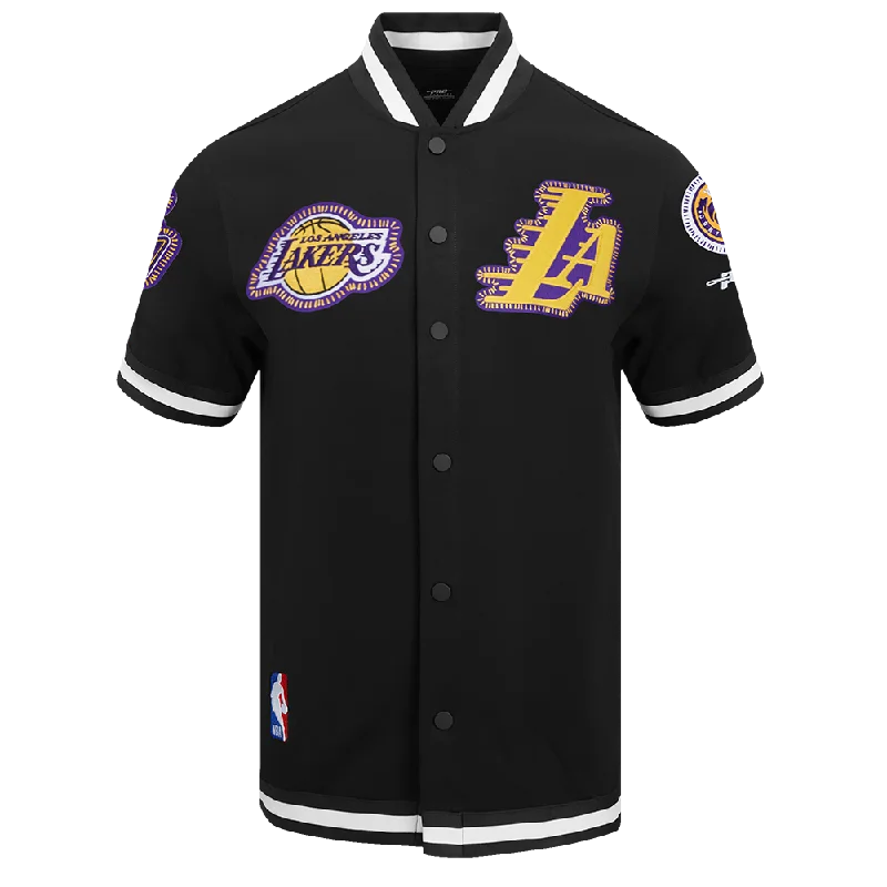 NBA LOS ANGELES LAKERS DIY PICK STITCH MEN'S DOUBLE KNIT SHORT SLEEVE JACKET (BLACK)