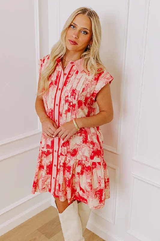 Artistic Flow Button Down Mini Dress in Scarlet