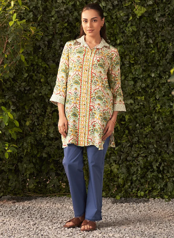 Sierra Green Printed Shantoon Straight Tunic for Women