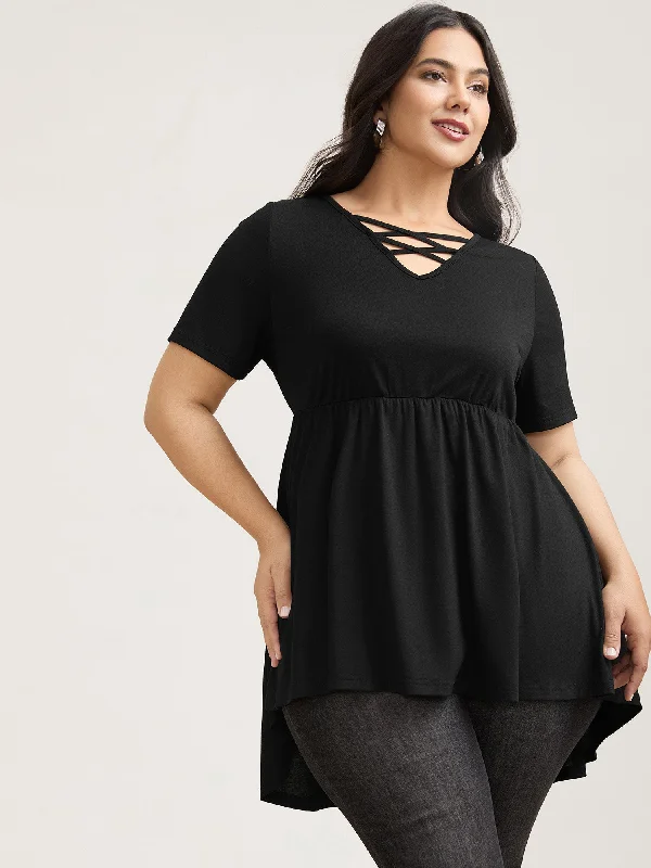 Neck Tie-Up Stretchy Peplum Top