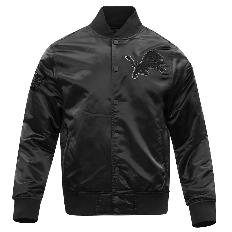 NFL DETROIT LIONS TRIPLE BLACK MEN'S SATIN JACKET (TRIPLE BLACK)