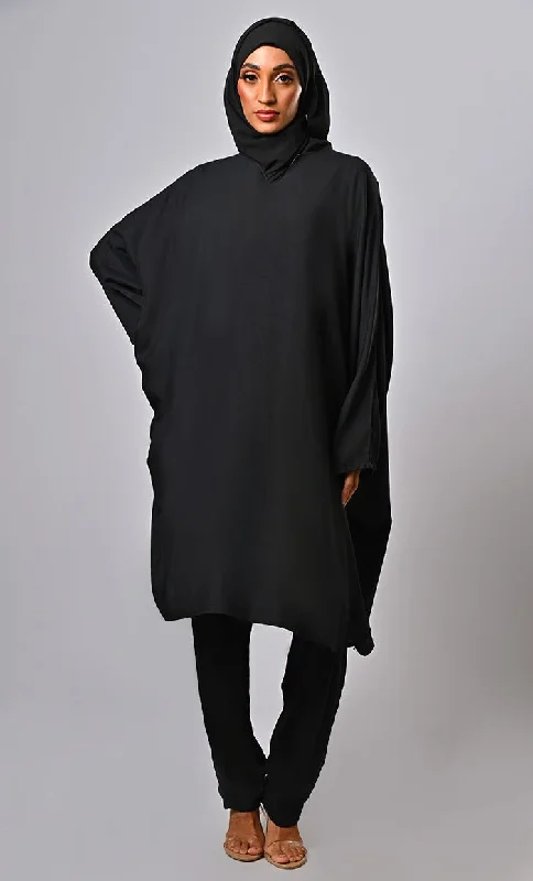 Black Modest Everday Wear Batwings Sleeves Detailing Full Set (2Pc Set)