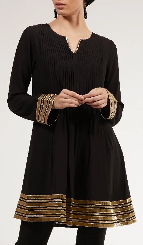 Sultana Gold Embellished Long Modest Tunic - Black