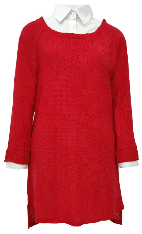 Women's White Shirt Collar Detailing Red Tunic