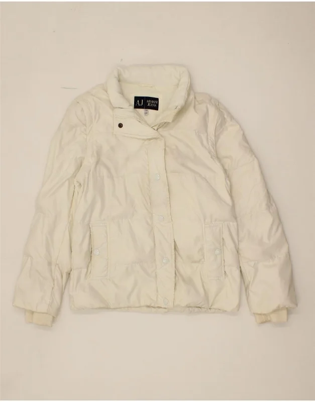 ARMANI JEANS Womens Padded Jacket EU 42 Large White Polyamide