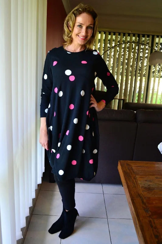 Pink Spots Cocoon Fleece Tunic Dress