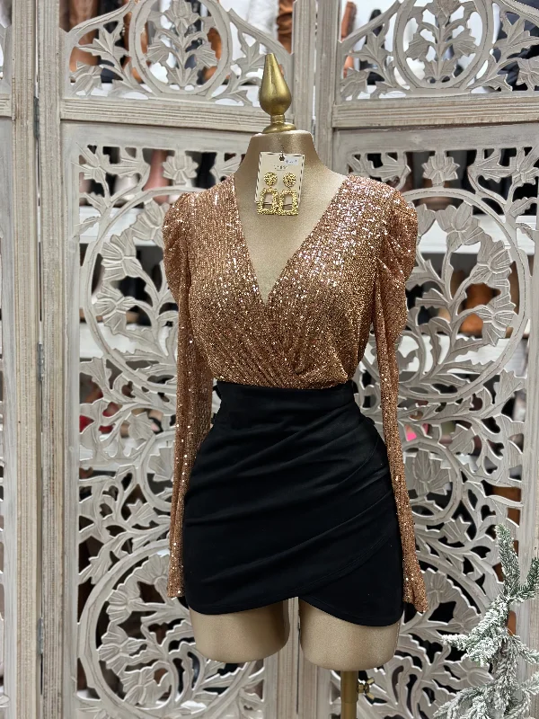 Wrapped Sequin Rose Gold Bodysuit