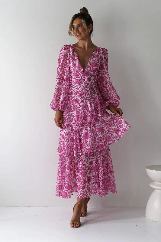 Tammie Long Sleeve Maxi Dress | Pink Floral