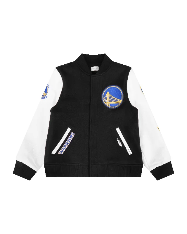 NBA GOLDEN STATE WARRIORS CLASSIC BB WOOL VARSITY JACKET (BLACK/WHITE)