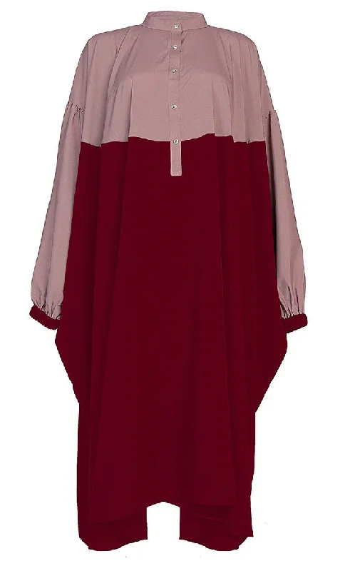 Women's Basic Red And Rose Dust Contrasted Kaftan Style Tunic