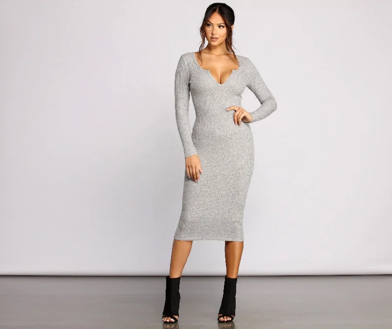 Keepin' Knit Simple Charming Ribbed Midi Dress