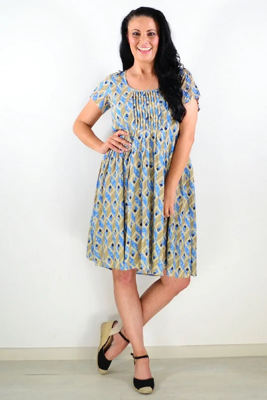 Olive Blue Pintuck Pleats Tunic Dress