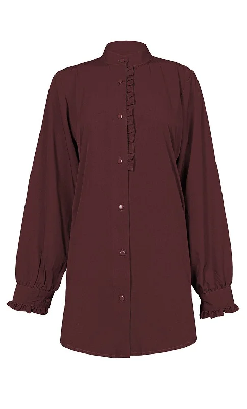 Women's Basic Maroon Button Down Tunic