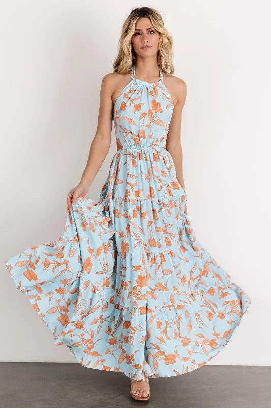 Laie Back Tie Maxi Dress | Blue + Orange