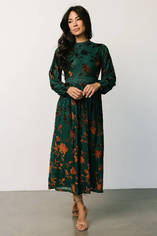 Christine Velvet Embossed Midi Dress | Jade