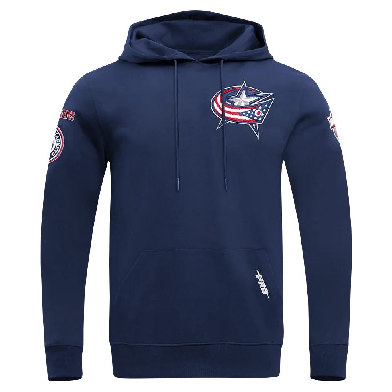 NHL COLUMBUS BLUE JACKETS CLASSIC CHENILLE MEN'S DOUBLE KNIT PULLOVER HOODIE (MIDNIGHT NAVY)