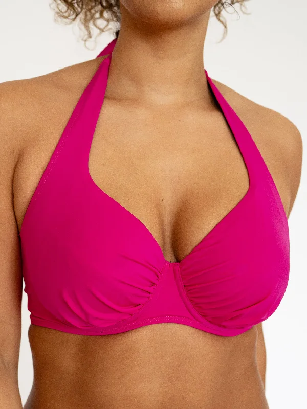 SECRET SUPPORT DD+ Halter Neck Bikini Top Hot Pink