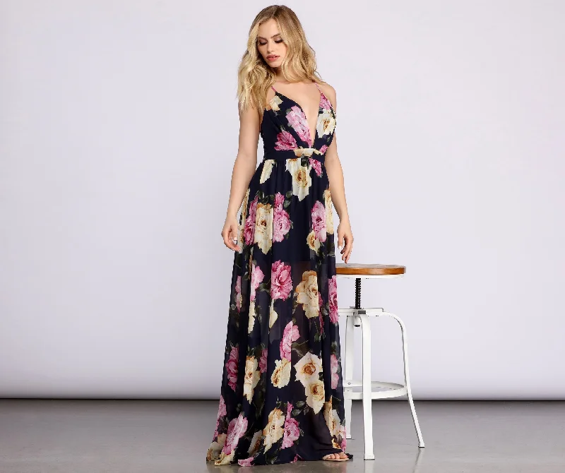 Malie Formal Stylish Floral Chiffon Dress