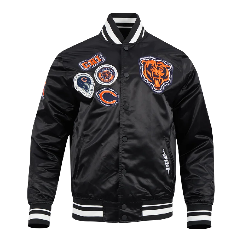 NFL CHICAGO BEARS DIY PICK STITCH MEN'S RIB SATIN JACKET (BLACK)