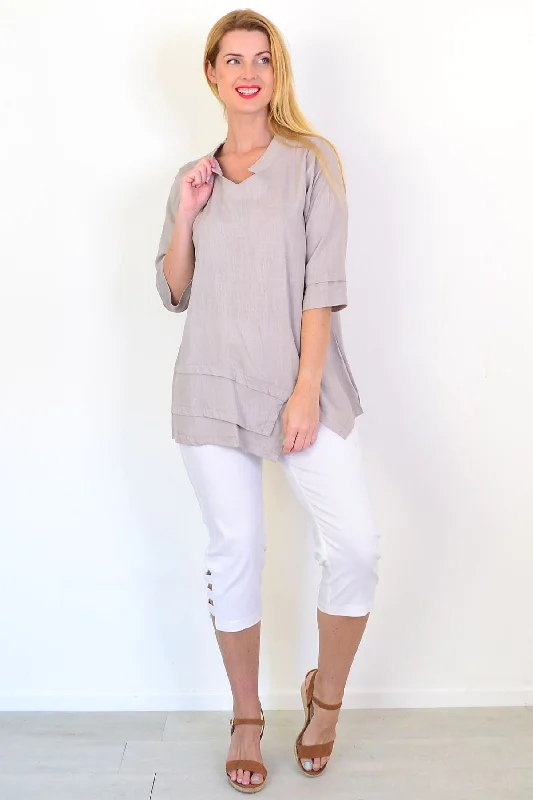 Pewter Linen Blend Tunic Top