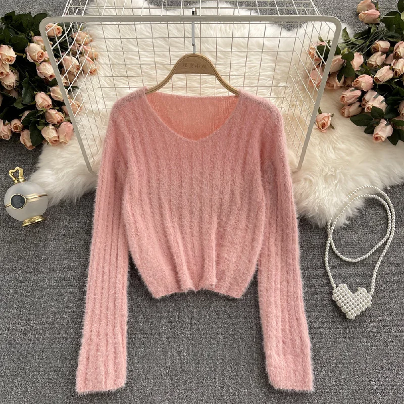 Versatile short Pullover mohair sweater  1615