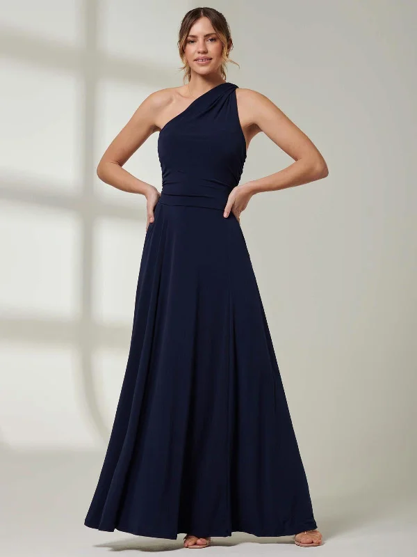 One Shoulder Jersey Maxi Dress, Navy