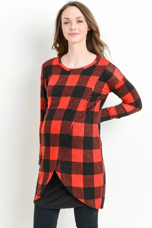 Plaid Tunic Knit Maternity/Nursing Sweater