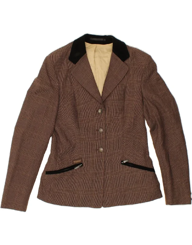 PIKEUR Womens 3 Button Show Blazer Jacket UK 12 Medium Brown Check