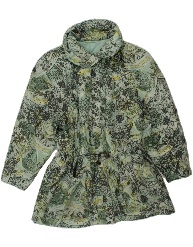 VINTAGE Womens Abstract Pattern Overcoat UK 18 XL Green Polyester