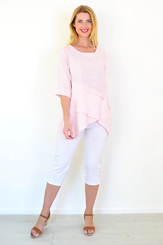 Soft Pink Linen Blend Tunic Top