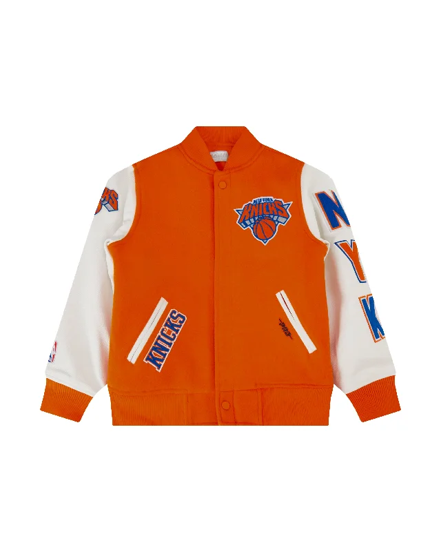 NBA NEW YORK KNICKS CLASSIC BB WOOL VARSITY JACKET (ORANGE/WHITE)