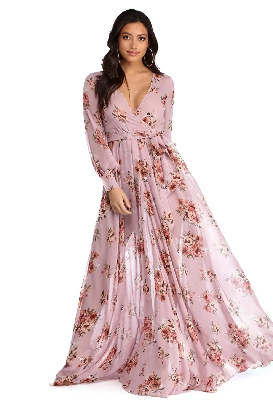 Jennifer Floral Stylish Wrap Chiffon Dress