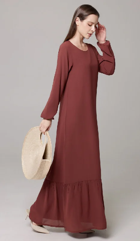 Batool Modest Chiffon Long Maxi Dress - Brick