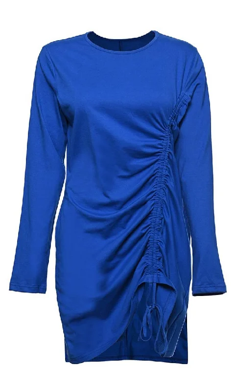 Everyday Wear Basic Dark Blue Ruched Detailing Tunic