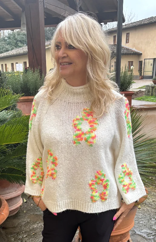 Angie Flower Jumper Cream/Neon