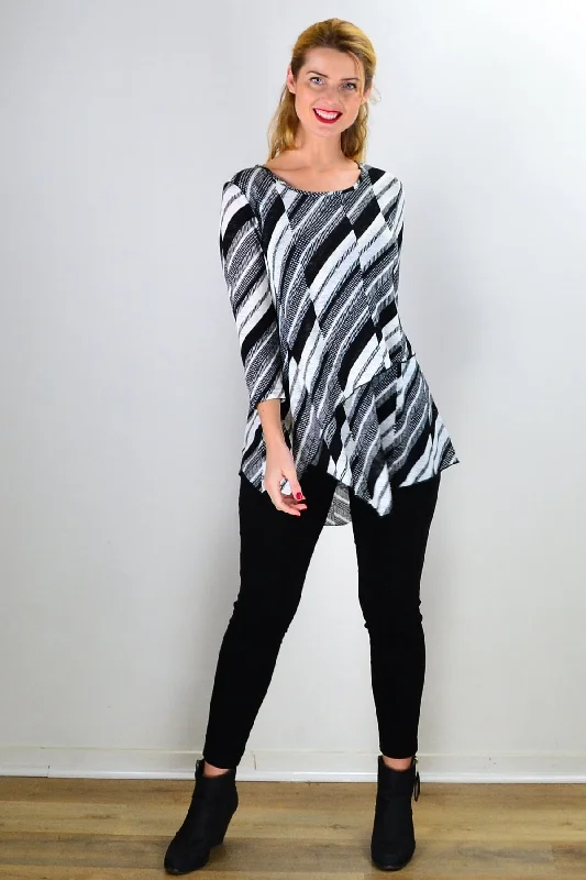 Black White Stripes Dots Tunic Top