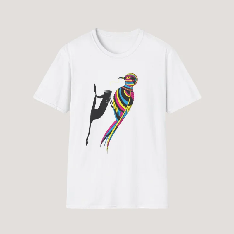 Colorful Bird Design Unisex Softstyle T-Shirt - Vibrant Nature-Inspired Casual Wear