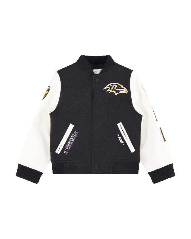 NFL BALTIMORE RAVENS CLASSIC LITTLE BOYS WOOL VARSITY JACKET (BLACK/WHITE)